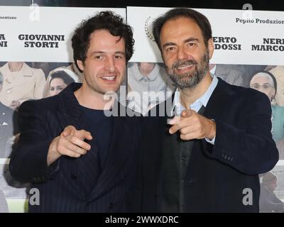 Rom, Italien. März 2024. Rom, Adriano-Kino, Fotoruf für den Film „Zamora“. Auf dem Foto: Alberto Paradossi, Neri Marcorè Credit: Independent Photo Agency/Alamy Live News Stockfoto