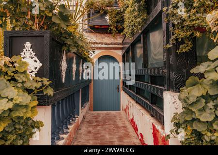 Wunderbare Türen in den historischen Straßen von Taghazout Marokko Stockfoto