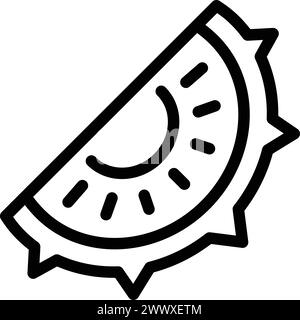 In Scheiben geschnittene gehörnte Melone Symbol-Umrissvektor. Fruchtstück. Stachelige tropische Gurke Stock Vektor