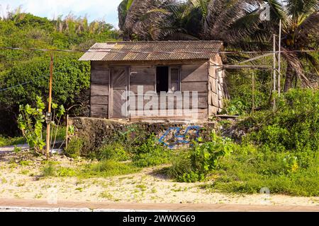 Eine Fischerhütte am Strand auf der Insel São Luís, Bundesstaat Maranhão, nordöstliches Brasilien. Stockfoto