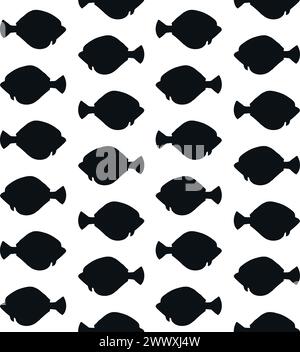 Nahtloses Vektor-Muster der Hand gezeichneten Flunder-Fisch-Silhouette isoliert auf weißem Hintergrund Stock Vektor
