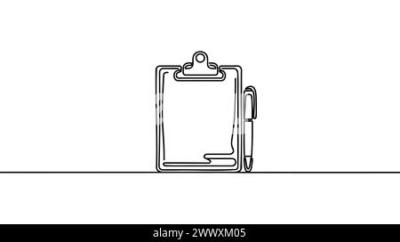 Eine Zeilenzeichnung eines isolierten Vektorobjekts – Zwischenablage mit Stift. Stock Vektor