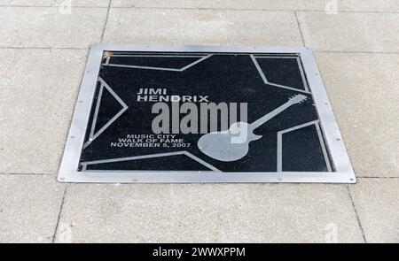 Nashville, TN - 15. März 2024: Jimi Hendrix Star auf dem Music City Walk of Fame in Nashville, TN Stockfoto