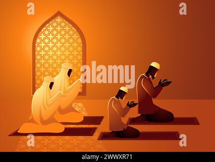 Vektor-Illustration der muslimischen Familie, die zusammen betet Stock Vektor