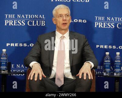 National Press Club, 529 14th St NW, Washington DC 20045, 25. März 2024. Der lettische Außenminister Krisjanis Karins, der estnische Außenminister Margus Tsahkna und der litauische Außenminister Gabrielius Landsbergis scheinen gemeinsam im National Press Club in Washington DC über die NATO-Bereitschaft zu diskutieren. Quelle: ©Julia Mineeva/EGBN TV News/Alamy Live News Stockfoto