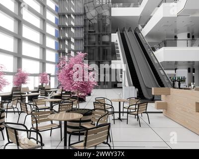 Rolltreppen im modernen Einkaufszentrum. 3D-Design-Rendering Stockfoto