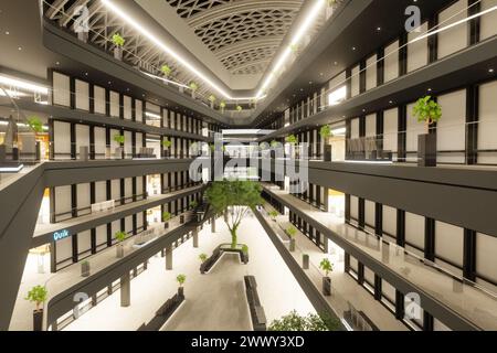 Rolltreppen im modernen Einkaufszentrum. 3D-Design-Rendering Stockfoto