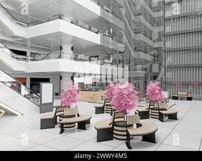 Rolltreppen im modernen Einkaufszentrum. 3D-Design-Rendering Stockfoto
