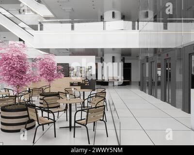 Rolltreppen im modernen Einkaufszentrum. 3D-Design-Rendering Stockfoto