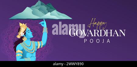 Indisches religiöses Festival Happy Govardhan Puja Banner Design Vorlage. Govardhan Pooja Vektor-Illustration Stock Vektor