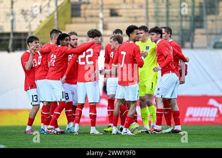 26.03.2024, Innviertel Arena Ried, AUT, U21 EM-Qualifikation 2025 - Oesterreich vs Zypern, im Bild Team Austria.// UEFA U21 Euro 2025 Qualifikationsspiel zwischen Österreich und Zypern in Ried, Österreich am 2024/03/26 - 20240326 PD6406 Stockfoto