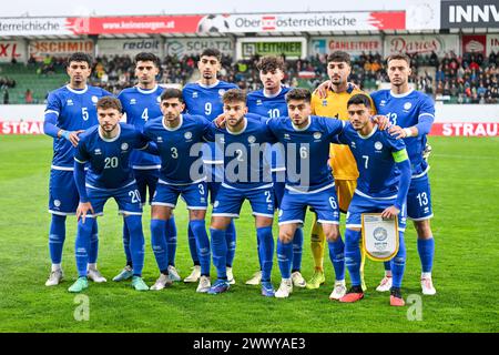 26.03.2024, Innviertel Arena Ried, AUT, U21 EM-Qualifikation 2025 - Oesterreich vs Zypern, im Bild Team Zypern.// UEFA U21 Euro 2025 Qualifikationsspiel zwischen Österreich und Zypern in Ried, Österreich am 2024/03/26 - 20240326 PD6595 Stockfoto