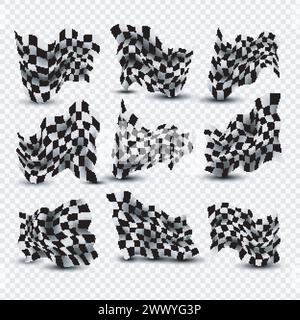 Waving Checkered Flags Set, Vektorillustration Stock Vektor