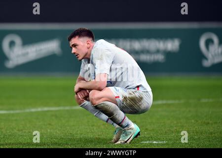 Hradec Kralove, Tschechische Republik. März 2024. Islands HLYNUR FREYR KARLSSON reagiert nach dem Spiel der UEFA Under21 International zwischen Tschechien und Island im Hradec Kralove in Tschechien. (Kreditbild: © Slavek Ruta/ZUMA Press Wire) NUR REDAKTIONELLE VERWENDUNG! Nicht für kommerzielle ZWECKE! Stockfoto