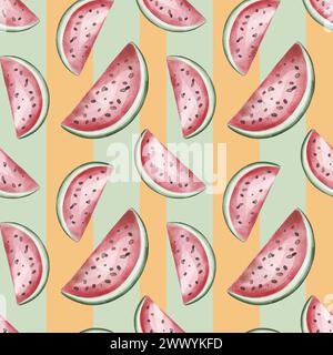 Nahtloses Muster mit Wassermelone in Wasserfarben Stockfoto