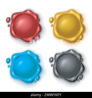 Wachsversiegelstempel Realistische Sets, Vektor-Illustration Stock Vektor