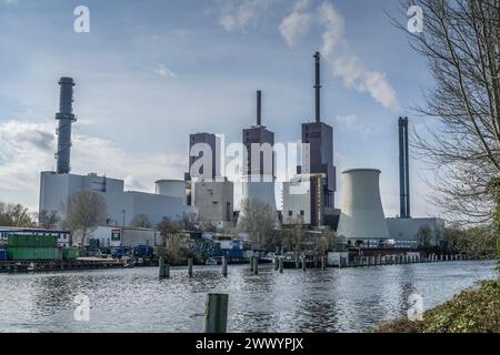 Heizkraftwerk Lichterfelde, Teltowkanal, Lichterfelde, Steglitz-Zehlendorf, Berlin, Deutschland *** Kraft-Wärme-Kopplungsanlage Lichterfelde, Teltow Canal, Lichterfelde, Steglitz Zehlendorf, Berlin, Deutschland Stockfoto