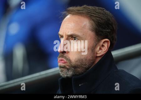 Gareth Southgate Manager von England sieht beim Internationalen Freundschaftsspiel England gegen Belgien im Wembley Stadium, London, Großbritannien, 26. März 2024 (Foto: Gareth Evans/News Images) Stockfoto