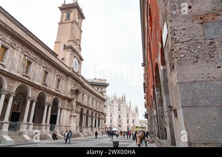 Mailand, Italien - 30. März 2022: Der Palazzo dei Giureconsulti oder der Palazzo Affari ai Giureconsulti ist ein Gebäude aus dem 16. Jahrhundert in Mailand, Italien. Es ist Loca Stockfoto