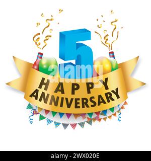 Happy 5th Anniversary Celebration, Vektor-Illustration Stock Vektor