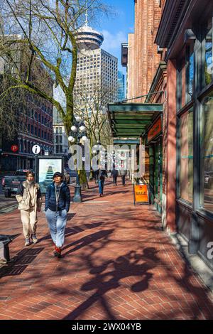 Spaziergang entlang der Water Street in Gastown Vancouver Kanada Stockfoto