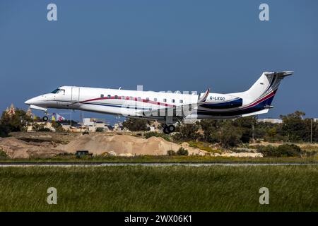 London Executive Aviation Embraer Legacy 600 (EMB-135BJ) (REG: G-LEGC) aus Großbritannien. Stockfoto