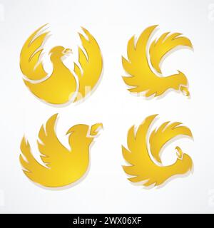 Runde Fliegende Vögel Gold Farbschild Set, Vektor-Illustration Stock Vektor