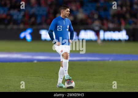 Oslo, Norwegen 26. März 2024, Peter Pekarik aus der Slowakei und Hertha BSC Fußball-Freundschaftsspiel zwischen Norwegen und der Slowakei im Ullevaal Stadium in Oslo, Norwegen Credit: Nigel Waldron/Alamy Live News Stockfoto