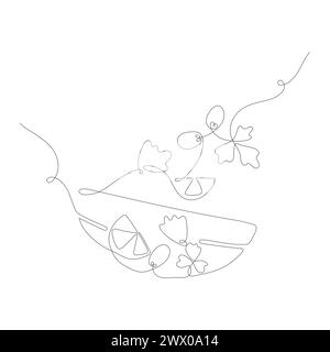 Frischer Gemüsesalat anrichten. Hand gezeichnete Monoline Vektor-Illustrationen für heißes Menü, Diät, Kochbuch. Stock Vektor