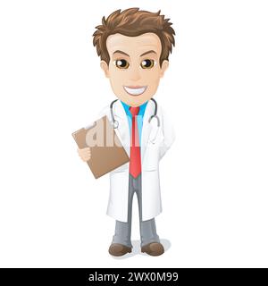 Männlicher Doktor stehend und lächelnd Cartoon, Vektor-Illustration Stock Vektor