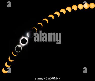 Totale Sonnenfinsternisphasen gekrümmter Pfad mit Corona Stockfoto