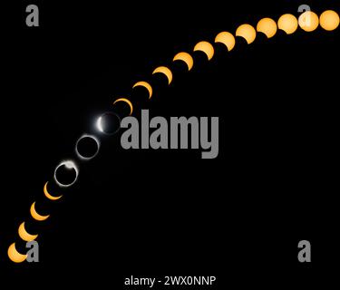 Totale Sonnenfinsternissphasen auf gekrümmtem Weg Stockfoto