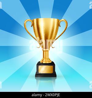 Realistische goldene Trophäe auf Retro-Hintergrund, Vektor-Illustration Stock Vektor
