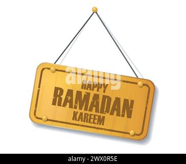 Vintage altes Goldzeichen mit Happy Ramadan Kareem Text, Vektor-Illustration Stock Vektor