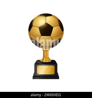 Realistische goldene Fußball-Trophäe, isoliert auf weißem Hintergrund, Vektor-Illustration Stock Vektor