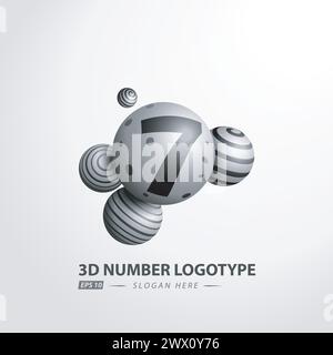 Logotyp für die Zahl der dekorativen Kugeln 3D, Vektorillustration Stock Vektor