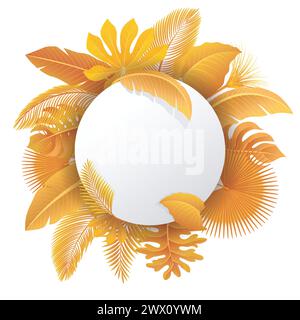 Zeichen mit Textabstand für gelbe Tropenblätter. Geeignet für Naturkonzept, Urlaub und Herbst, Vektor-Illustration Stock Vektor