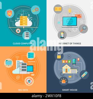 Elektronische Systeme für Sicherheit und Komfort mit Smart House Internet of Things Big Data isoliert Vektor-Illustration Stock Vektor