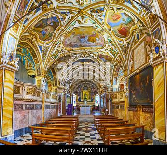 ORSELINA, SCHWEIZ - 26. MÄRZ 2022: Das Meisterwerk der barocken Kirche Santa Maria Assunta der Heiligen Madonna del Sasso, Orselina, Schweiz Stockfoto