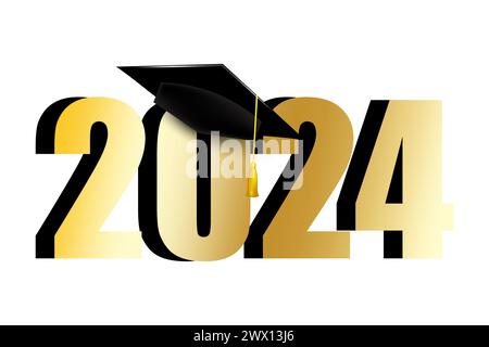Symbol für Graduierung. Feier der Klasse 2024. Akademisches Erfolgsmemblem. Meilensteingrafik „Leistung“. Vektorabbildung. EPS 10. Stock Vektor