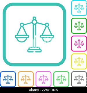 Maßstäbe der Gerechtigkeit umreißen lebendige, flache Symbole in geschwungenen Rändern auf weißem Hintergrund Stock Vektor
