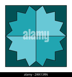 Abstraktes blaublaues Starburst Origami. Geometrisches Falzmuster. Moderne Kunstgrafik. Symmetrische Formkonstruktion. Vektorabbildung. EPS 10. Stock Vektor