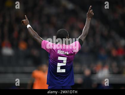 Frankfurt, Deutschland. 26. März 2024, Hessen, Frankfurt/Main: Fußball: Internationales Spiel, Deutschland - Niederlande, Deutsche Bank Park. Der deutsche Antonio Rüdiger in Aktion. Foto: Arne Dedert/dpa Credit: dpa Picture Alliance/Alamy Live News Stockfoto