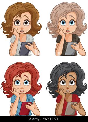 Vier Frauen mit schockiertem Gesichtsausdruck Stock Vektor