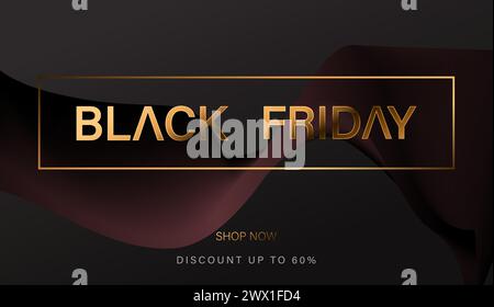 Schwarzes Freitag-Design-Poster mit 3D realistischer schwarzer Geschenkbox Vektor-Illustration. Geeignet für Poster, Banner, Verkaufsbanner, Webheader, Flyer und Werbeaktion Stock Vektor