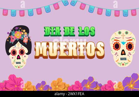 Dia de los muertos bedeutet Tag der Toten. Mexikanisches Feiertagsfest Vorlage Banner Vektor Illustration. Stock Vektor