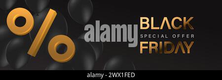 Schwarzes Freitag-Design-Poster mit 3D realistischer schwarzer Geschenkbox Vektor-Illustration. Geeignet für Poster, Banner, Verkaufsbanner, Webheader, Flyer und Werbeaktion Stock Vektor