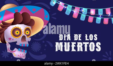 Dia de los muertos bedeutet Tag der Toten. Mexikanisches Feiertagsfest Vorlage Banner Vektor Illustration. Stock Vektor