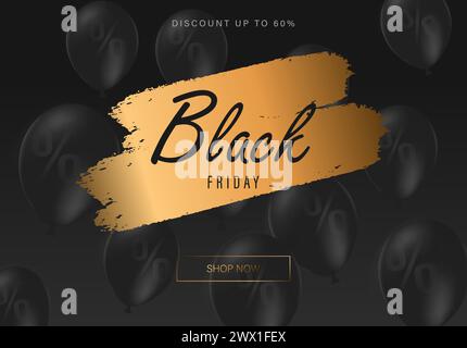 Schwarzes Freitag-Design-Poster mit 3D realistischer schwarzer Geschenkbox Vektor-Illustration. Geeignet für Poster, Banner, Verkaufsbanner, Webheader, Flyer und Werbeaktion Stock Vektor