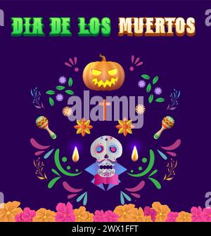 Dia de los muertos bedeutet Tag der Toten. Mexikanisches Feiertagsfest Vorlage Banner Vektor Illustration. Stock Vektor